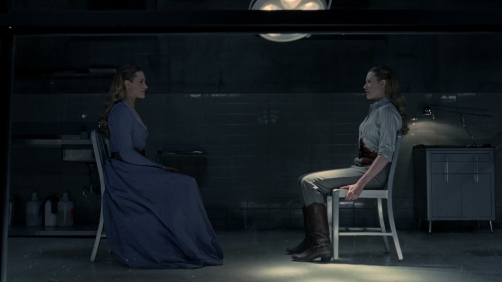 Dolores facing herself in Westworld