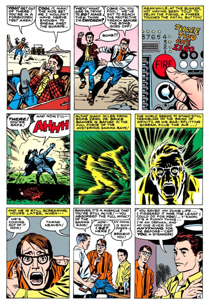 Jack Kirby’s comic book splash page in ‘The Incredible Hulk’ #1 (1962)